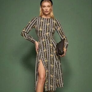 REFORMATION Creed dress in Austria Floral, with stripes and a slit, size 4